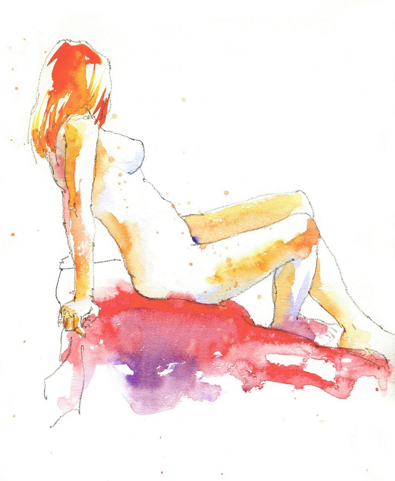 watercolour portrait nude